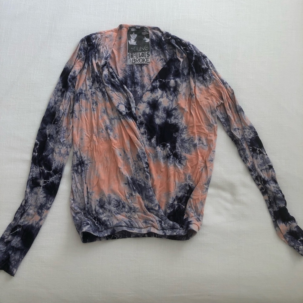 Pink Blue Tie Dye Plunge V Neck Top